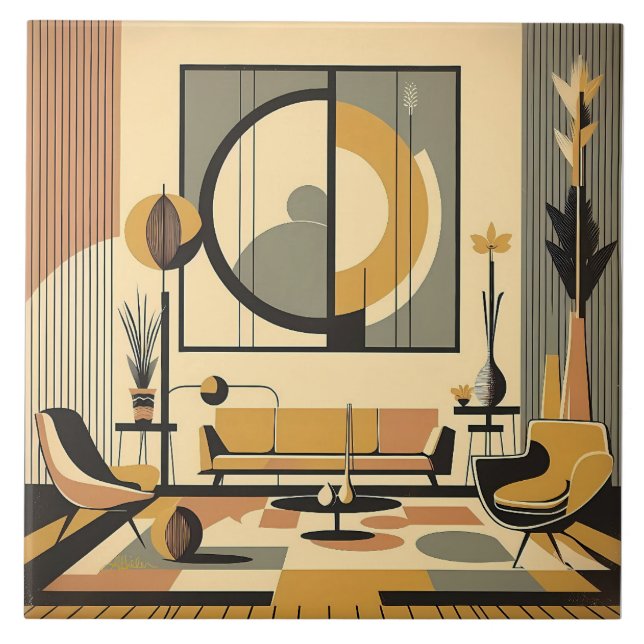 Mid Century Interior Design Autumn Hues Livingroom (Frente)