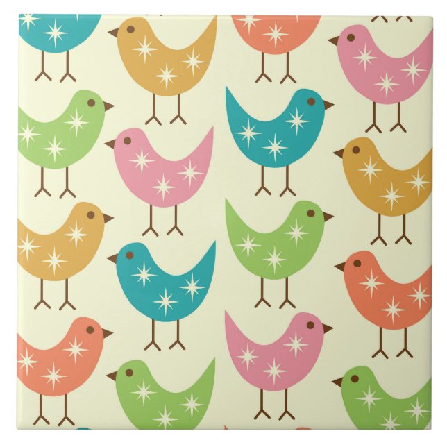 Mid Century Modern Colorful Atomic Birds Pattern  (Frente)