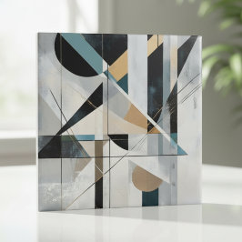 Mid-Century Modern Gold Teal Geometric Abstract