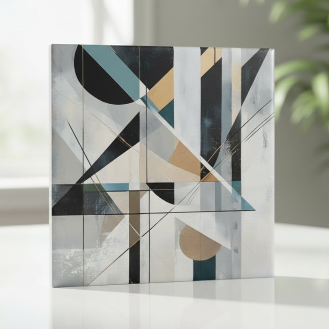 Mid-Century Modern Gold Teal Geometric Abstract (Criador carregado)