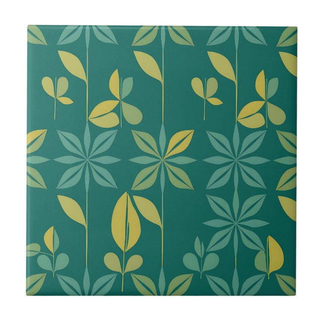 Mid-Century Modern Teal Botanical Geometric Leaf (Frente)