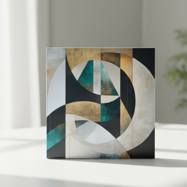 Mid-Century Modern Teal Gold Geometric Abstract (Criador carregado)