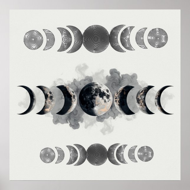 Mid-Century Moon Phases Totem Poster | Bauhaus Geo (Frente)