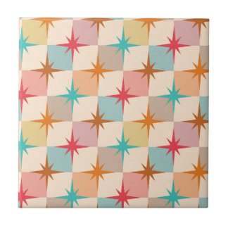 Mid Century Starbursts on Pastel Checkerboards