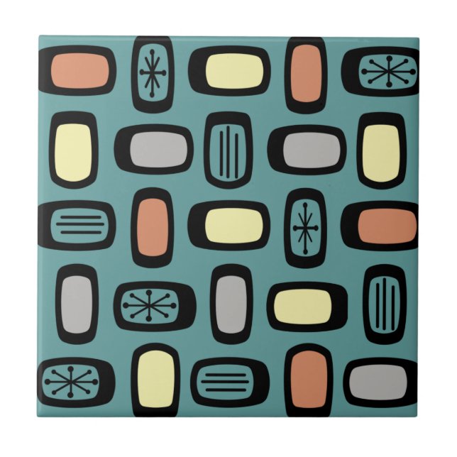 Midcentury MCM Rounded Rectangles Turquoise Colorf (Frente)