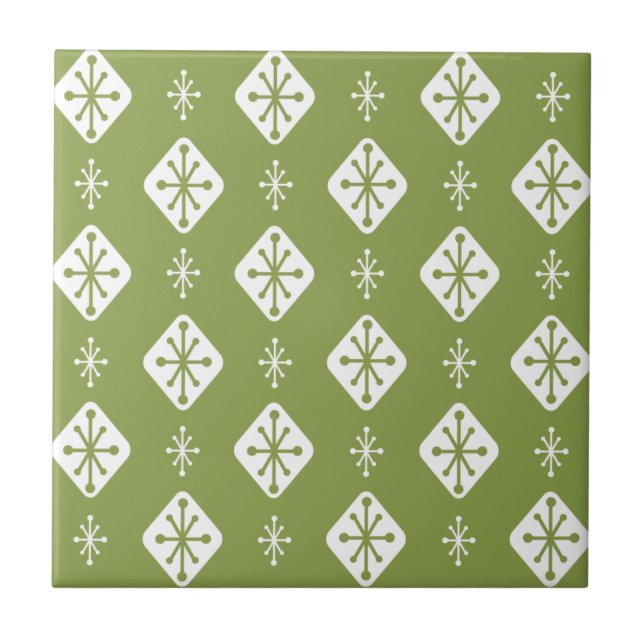 Midcentury Starbursts Diamonds Olive Green (Frente)