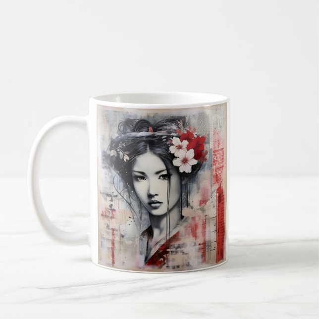 Mídia mista - caneca de café guisha japonesa (Esquerda)