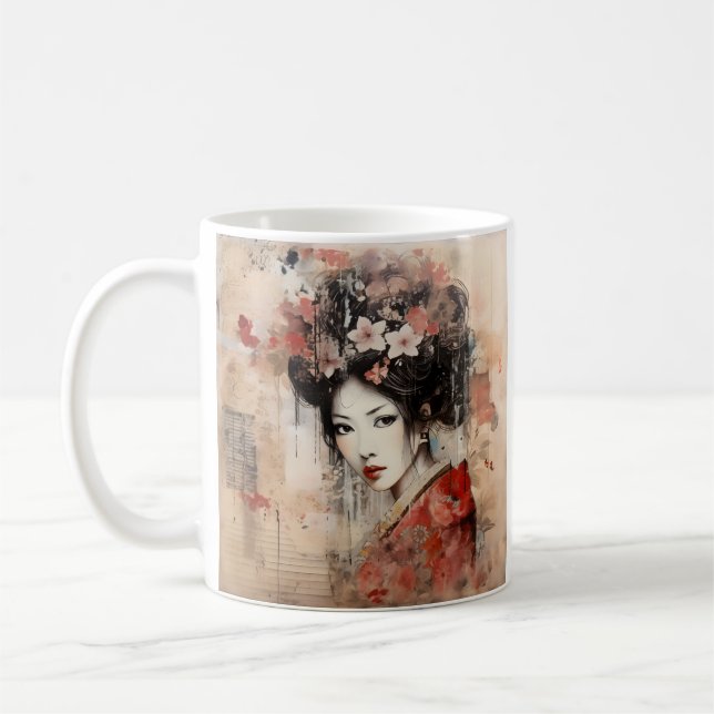Mídia mista - caneca de café guisha japonesa (Esquerda)