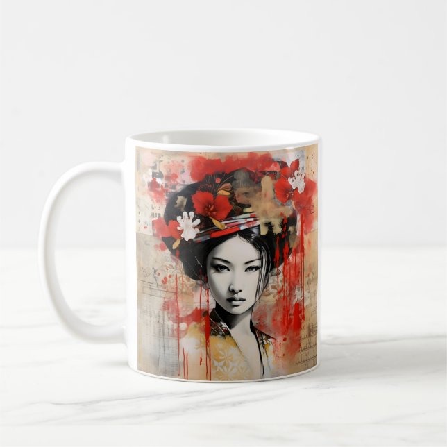 Mídia mista - caneca de café guisha japonesa (Esquerda)