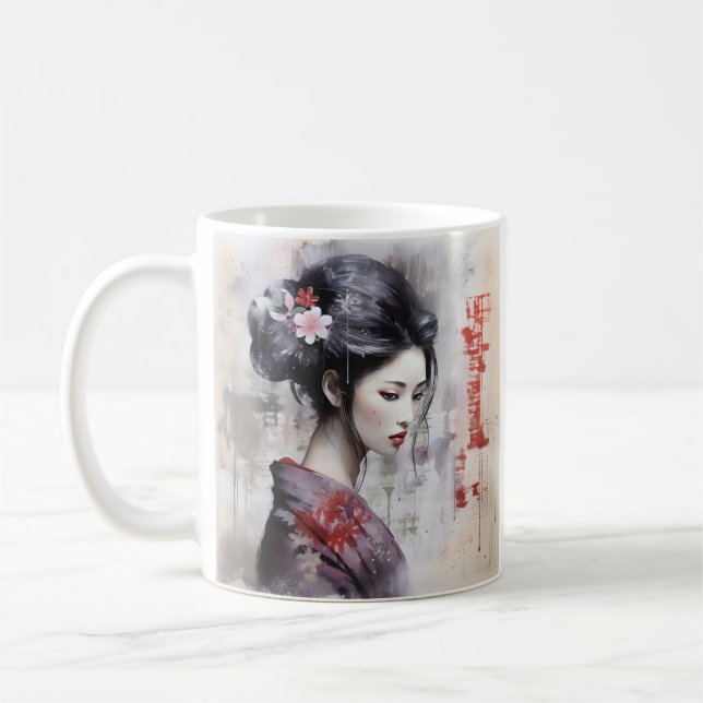 Mídia mista - caneca de café guisha japonesa (Esquerda)
