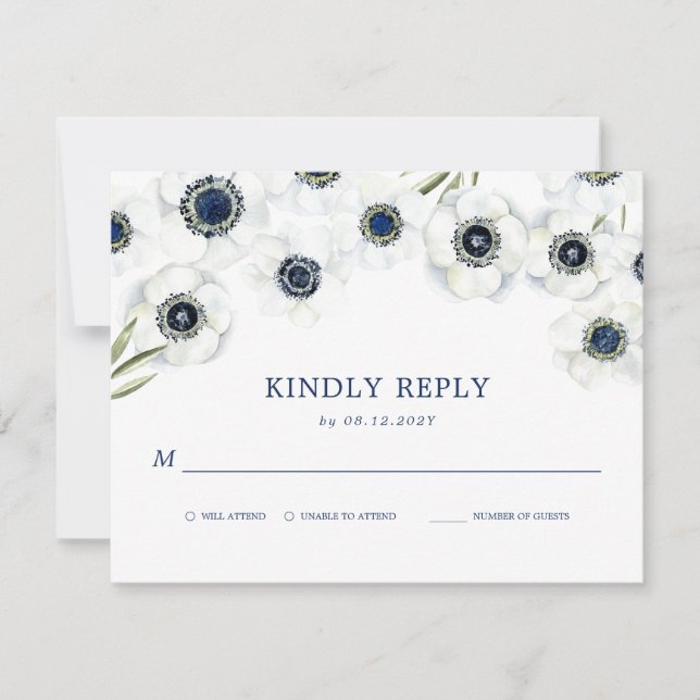Midnight Anemone | RSVP de Casamento Floral (Frente)