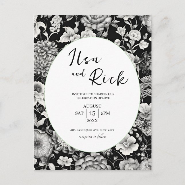 Midnight Bloom: Um Convite de Casamento Floral Som (Frente)