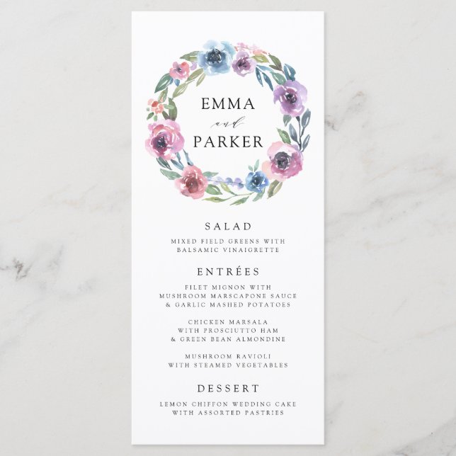 Midnight Blooms | Cartão de Menu de Casamento (Frente)