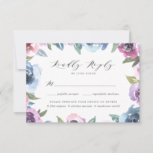 Midnight Blooms | Cartão de RSVP com Escolha de Re (Frente)
