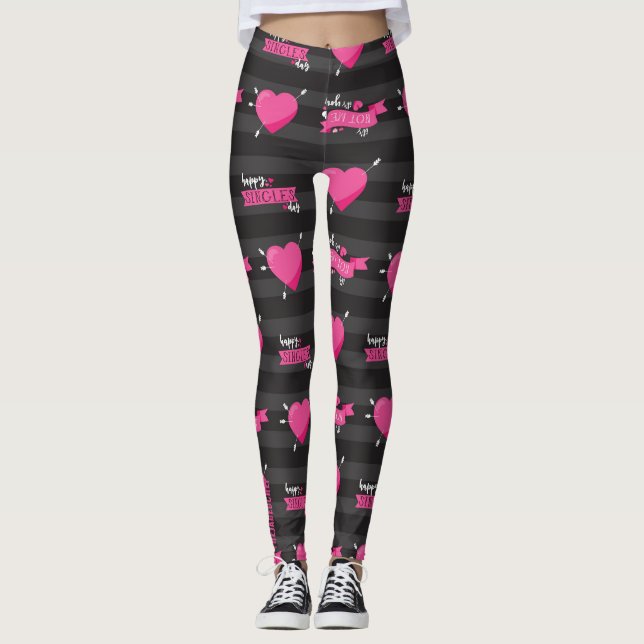 Midnight No-mance: Striped Heart & Ribbon Leggings (Frente)