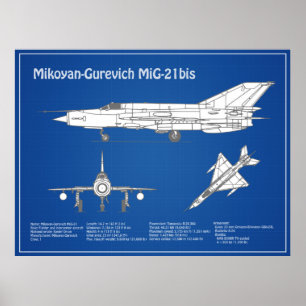 MiG-21 bis - ABD (Planos de Impressão Blueprint do