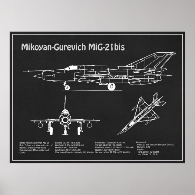 MiG-21 bis - PD Planos de Impressão Blueprint do A (Frente)