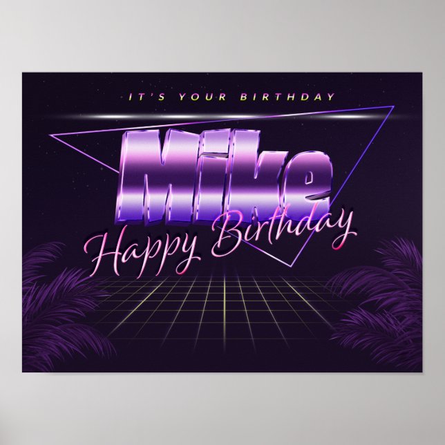 Mike Name Vorname lila retro Poster Geburtstag (Frente)