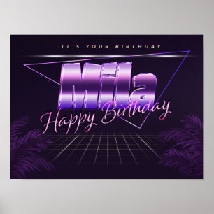 Mila Name Vorname lila retro Poster Geburtstag