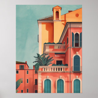 Milan Italy Beach House Vintage Art Poster