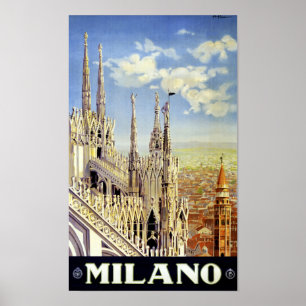 Milano Itália - Poster Viagens vintage Restaurada
