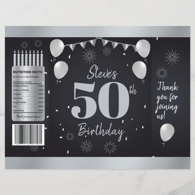 Milestone Birthday Silver Black Chip Bag Wrappers (Frente)