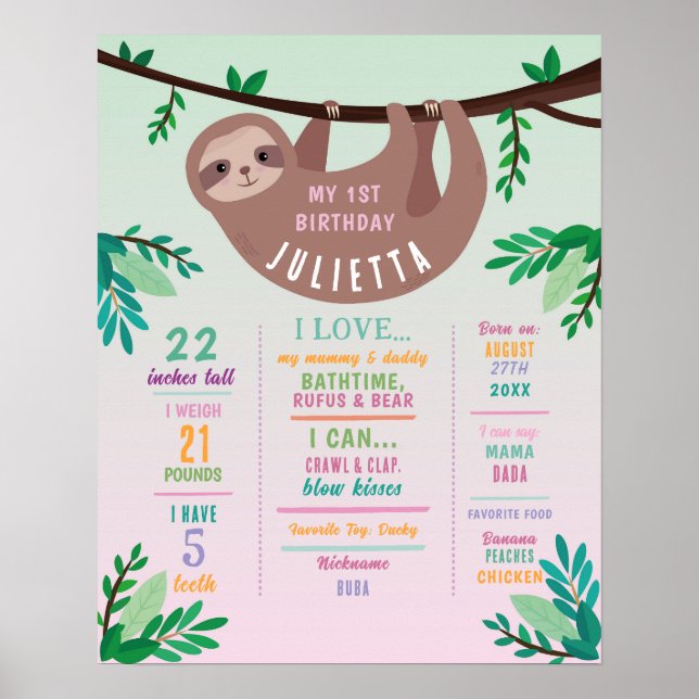 Milestone Sloth Poster Girls 1rua Pink Jungle (Frente)