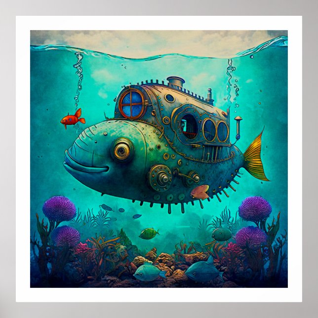 Milhas sob a Ilustração de Arte Marinha Poster 2 (Frente)