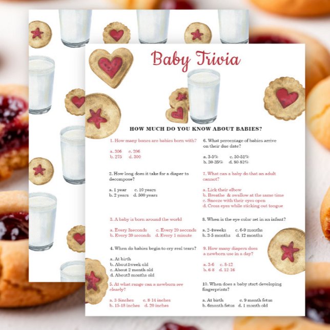 Milk and cookies Baby shower Baby trivia game (Criador carregado)