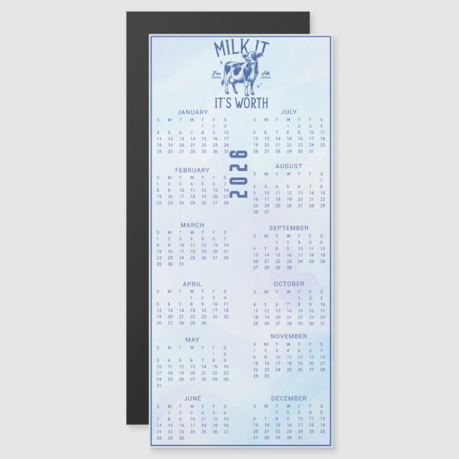 Milk It For All It's Worth 2026 Blue Calendar (Frente/Verso)