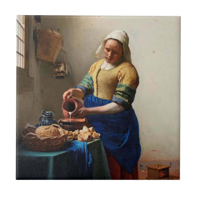 Milkmaid Kitchen Maid por Johannes Vermeer (Frente)