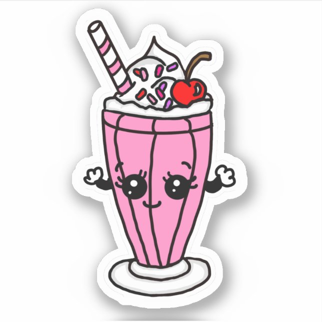 Milkshake de Morango Adesivo de Desenho (Frente)