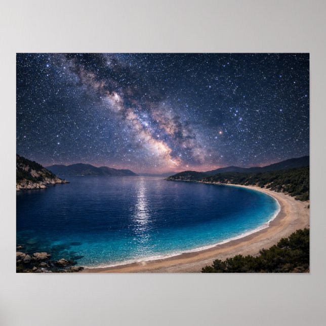 Milky Way Galaxy Ocean Bay Poster - Night Sky Coas (Frente)