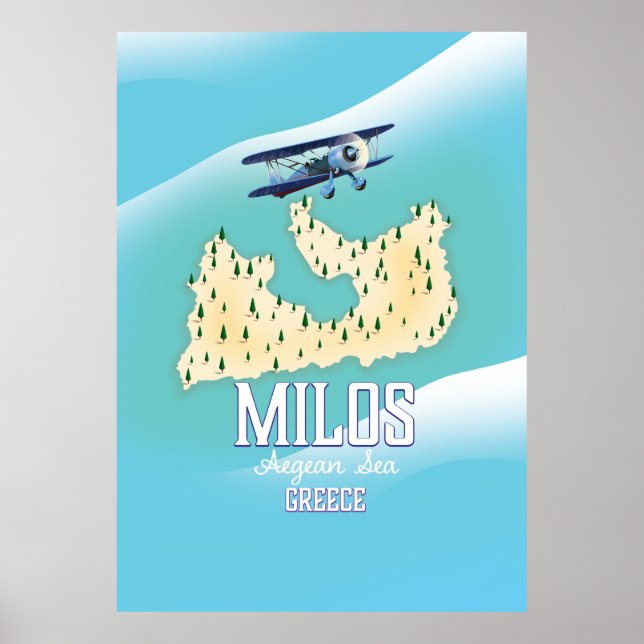 Milos, ilha grega Mapa arte de pôster de viagem. (Frente)