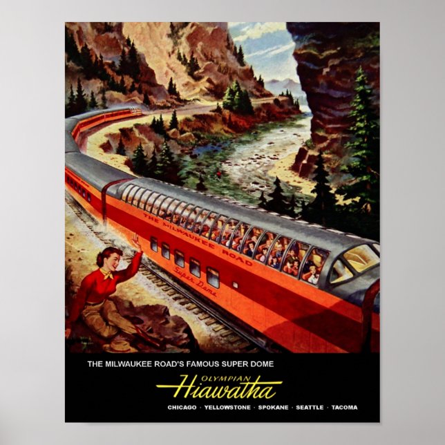 Milwaukee Road, poster de viagens ferroviário. (Frente)