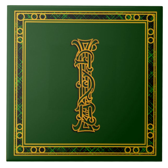 Mim monograma "ouro irlandês" em azulejos verdes (Frente)