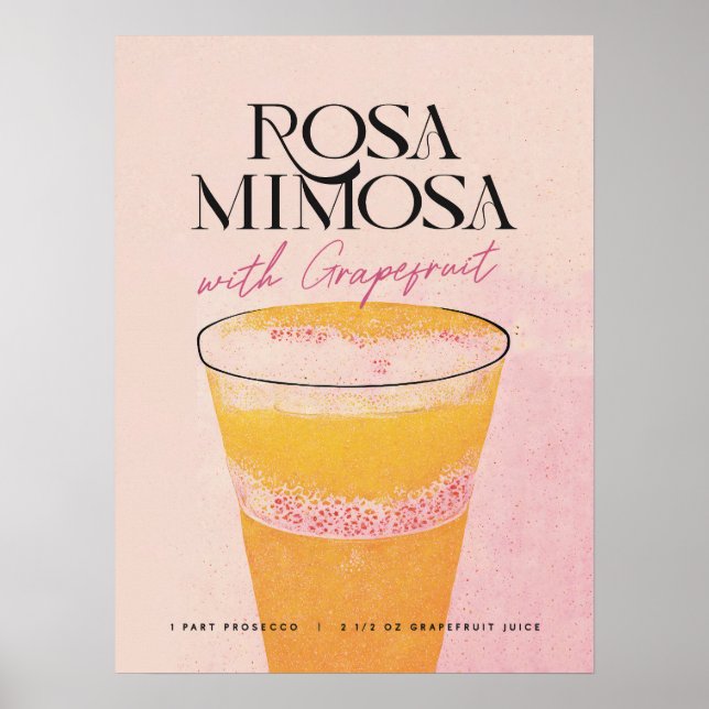 Mimosa Homebar: Um Poster de Coquetel Retro Rosa R (Frente)
