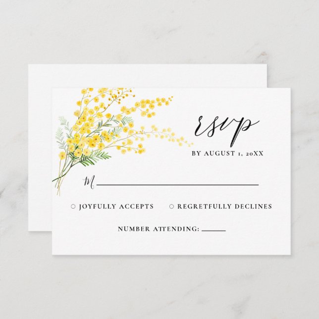 Mimosa Spring Flowers Yellow Floral Casamento RSVP (Frente/Verso)