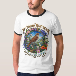 Minha Camiseta do Rouxinol Comum Ama o Campo