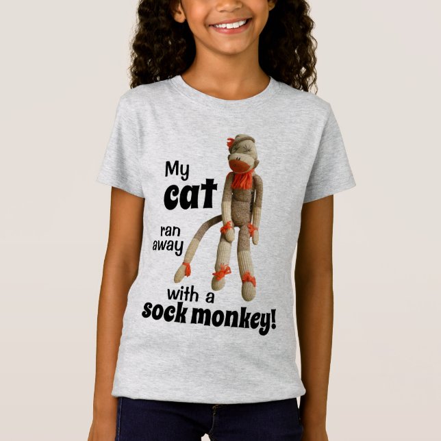Minha Gata Fugiu Com um Macaco de Meia! Camiseta E (Frente)