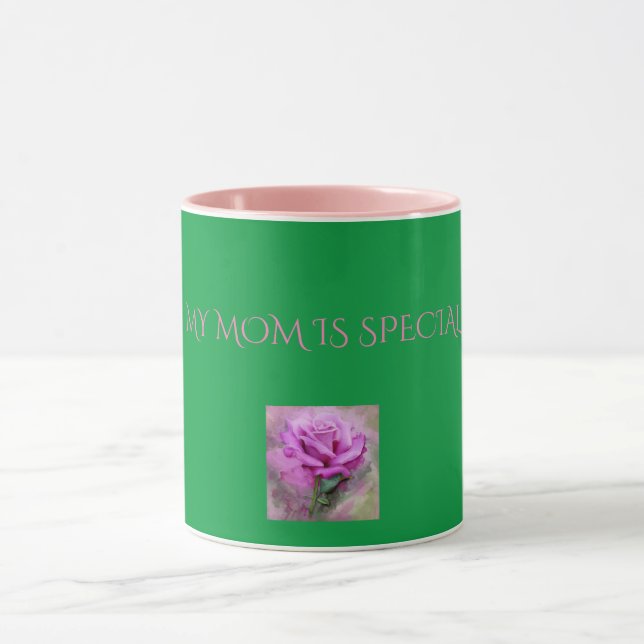 'MINHA MÃE É ESPECIAL' rosa rosa/verde duas caneca (Centro)