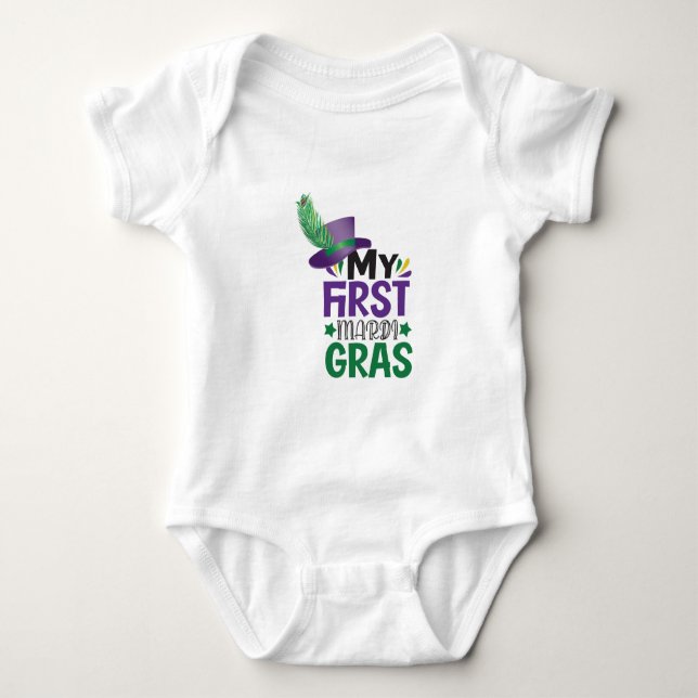 Minha Primeira Camiseta de Mardi Gras Baby Bodysui (Frente)