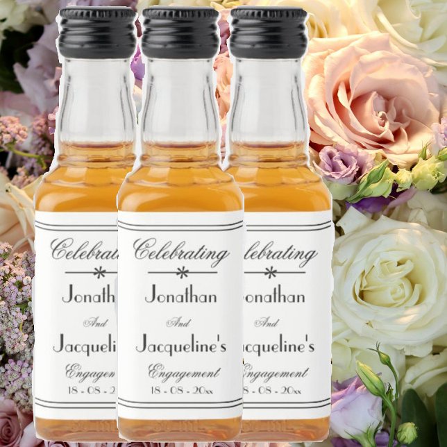 Mini Branco Clássico Elegante festa de noivado (Engagement party mini liquor bottle labels. Simple, elegant, chic script for engagement celebrations)
