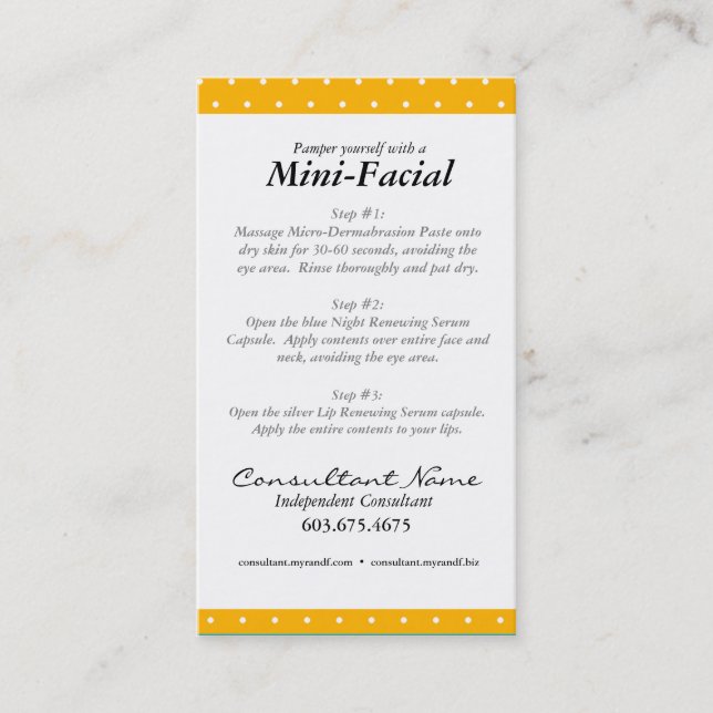 Mini cartão de instrução facial (Frente)