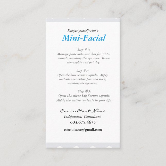 Mini cartão de instrução facial (Frente)