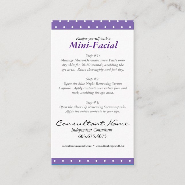 Mini cartão de instrução facial (Frente)