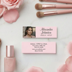 Mini Cartão de Visita de Maquiagem com Foto em Rosa e P