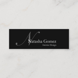 Mini Cartão de visita de Monograma Branco e Preto Elega