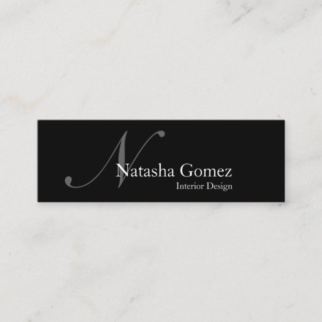 Mini Cartão de visita de Monograma Branco e Preto Elega (Frente)