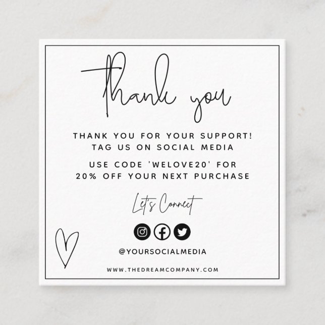 Mini Cartão de visita do Coração Branco e Negro (Frente)